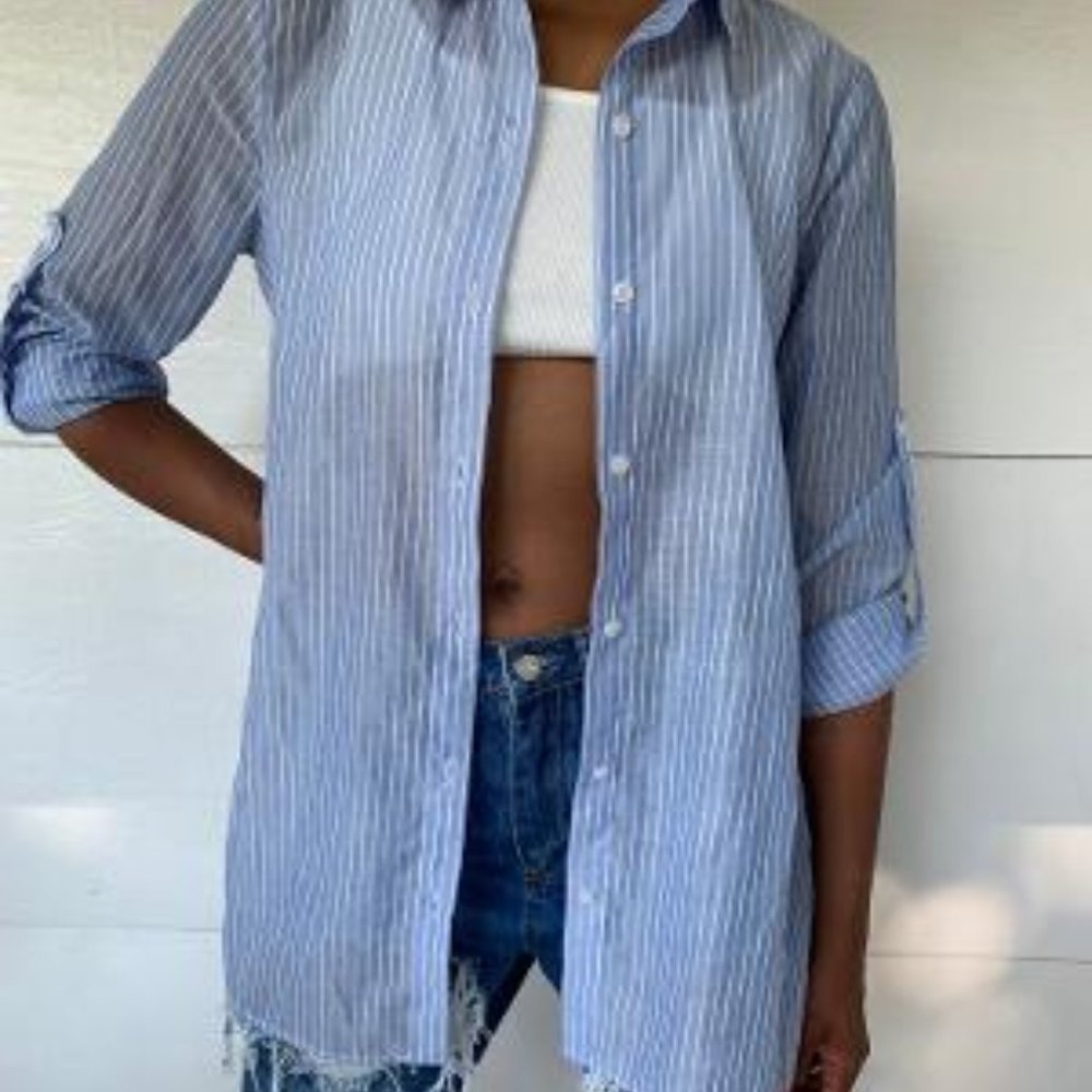 BCBGeneration Sheer Top Blue/White Stripe (M)